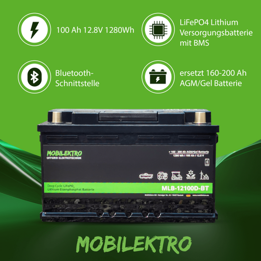 MOBILEKTRO LiFePO4 Batterie 12,8V 100Ah Bluetooth – MLB-12100D-BT