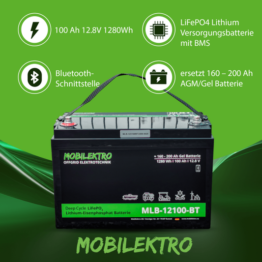 MOBILEKTRO LiFePO4 Batterie 12,8V 100Ah Bluetooth – MLB-12100-BT