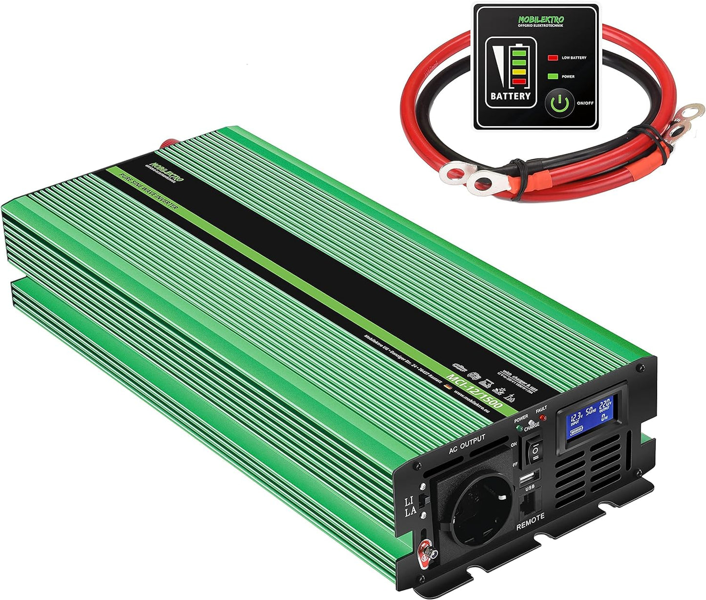 Mobilektro MCI‑Serie ECE R10 Wechselrichter 12V→230V mit Ladegerät & Netzvorrang (600–3000W)