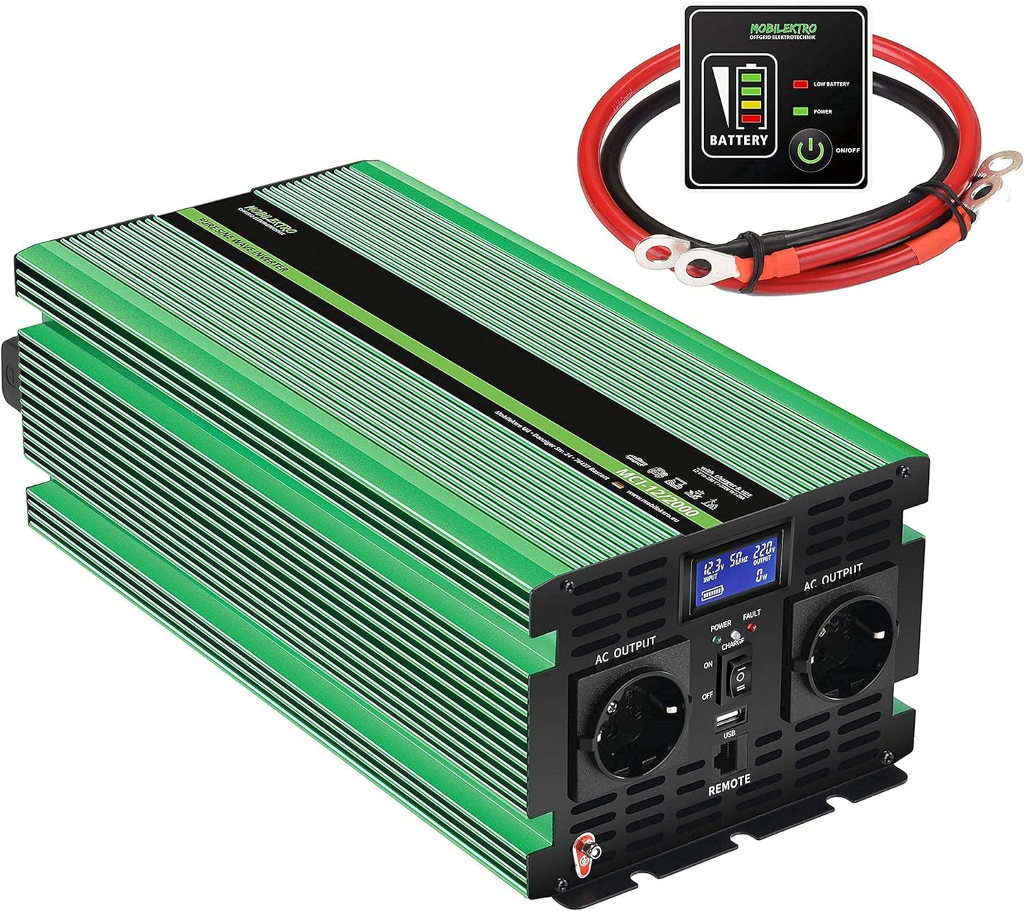 Mobilektro MCI‑Serie ECE R10 Wechselrichter 12V→230V mit Ladegerät & Netzvorrang (600–3000W)