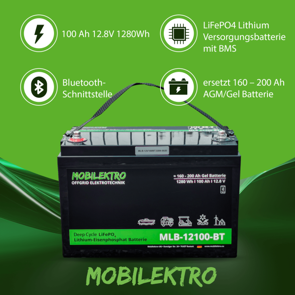 MOBILEKTRO LiFePO4 Batterie 12,8V 100Ah Bluetooth – MLB-12100-BT